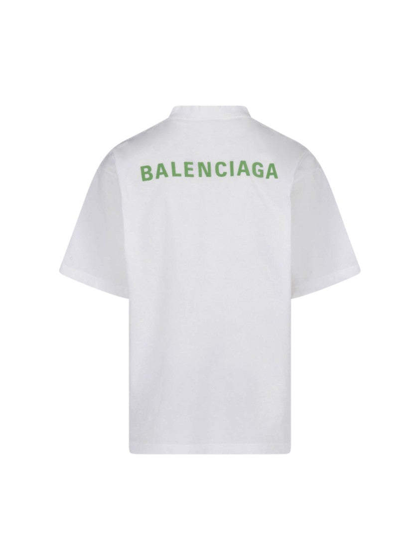 Balenciaga White Logo-Print Cotton T-Shirt