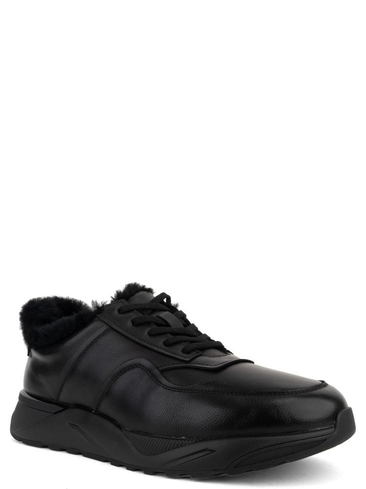 Sergio Moretti Black Leisure Leather Fur-Lined Sneakers