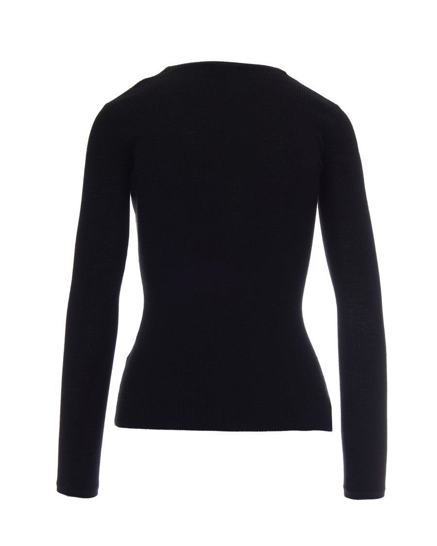 Elisabetta Franchi Black Ribbed Wool V-Neck Cardigan