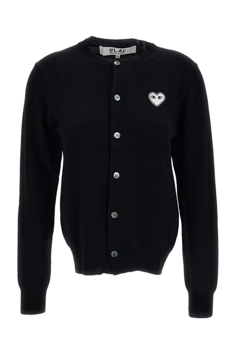 Comme Des Garçons Black White Emblem Wool Round-Neck Cardigan