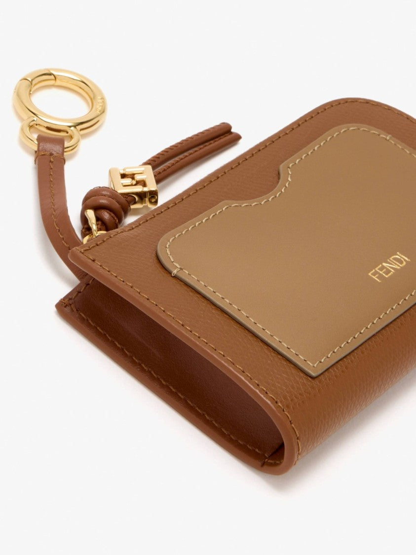 Fendi Rectangular Brown Card Case Pouch With Keyring Attachment