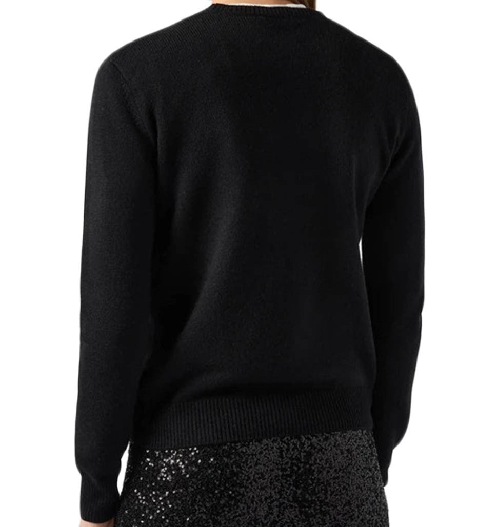 Mc2 Saint Barth Black Long-Sleeved Sweatshirt With Rhinestone Detail