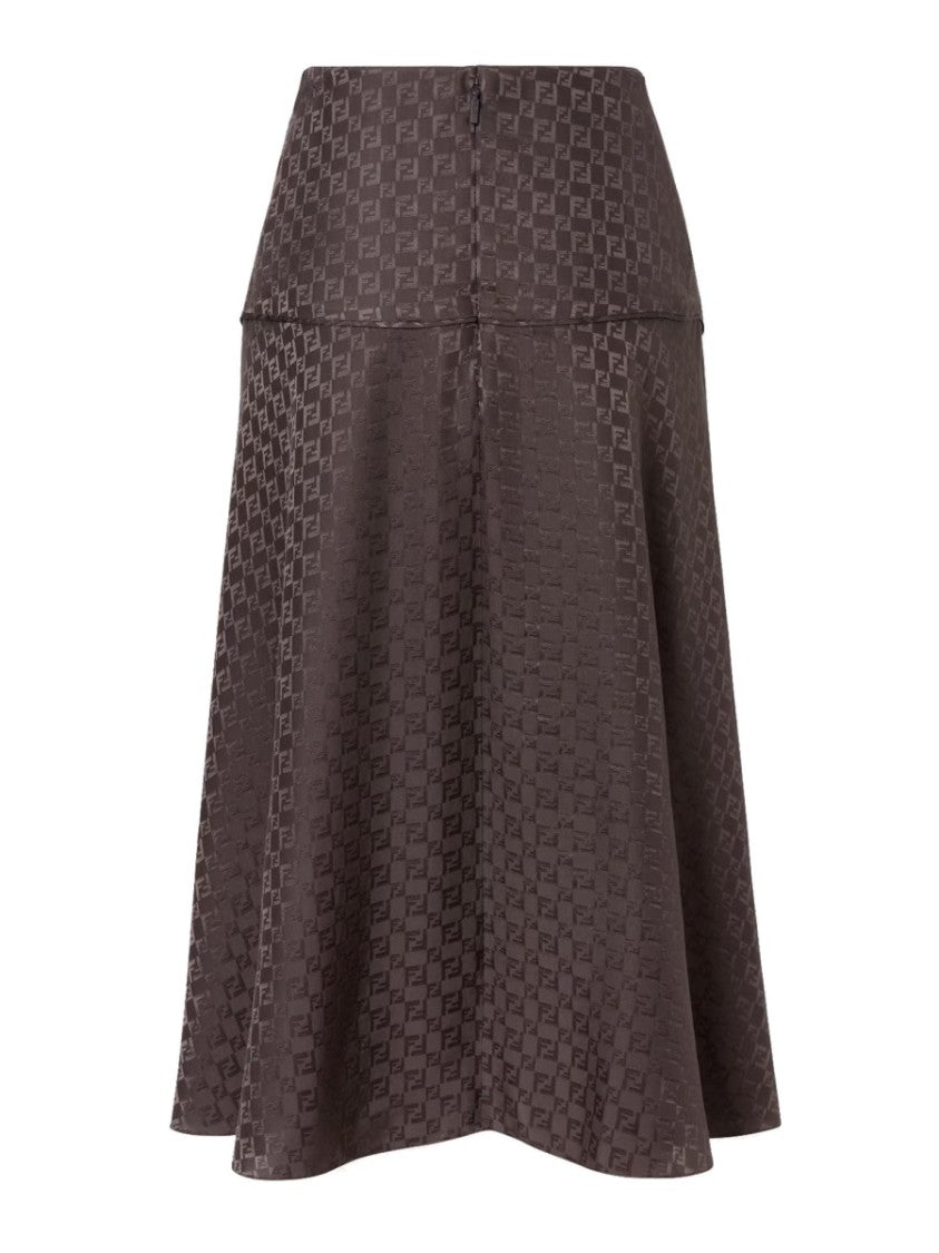 Fendi Ff Tonal Motif Silk Midi Skirt