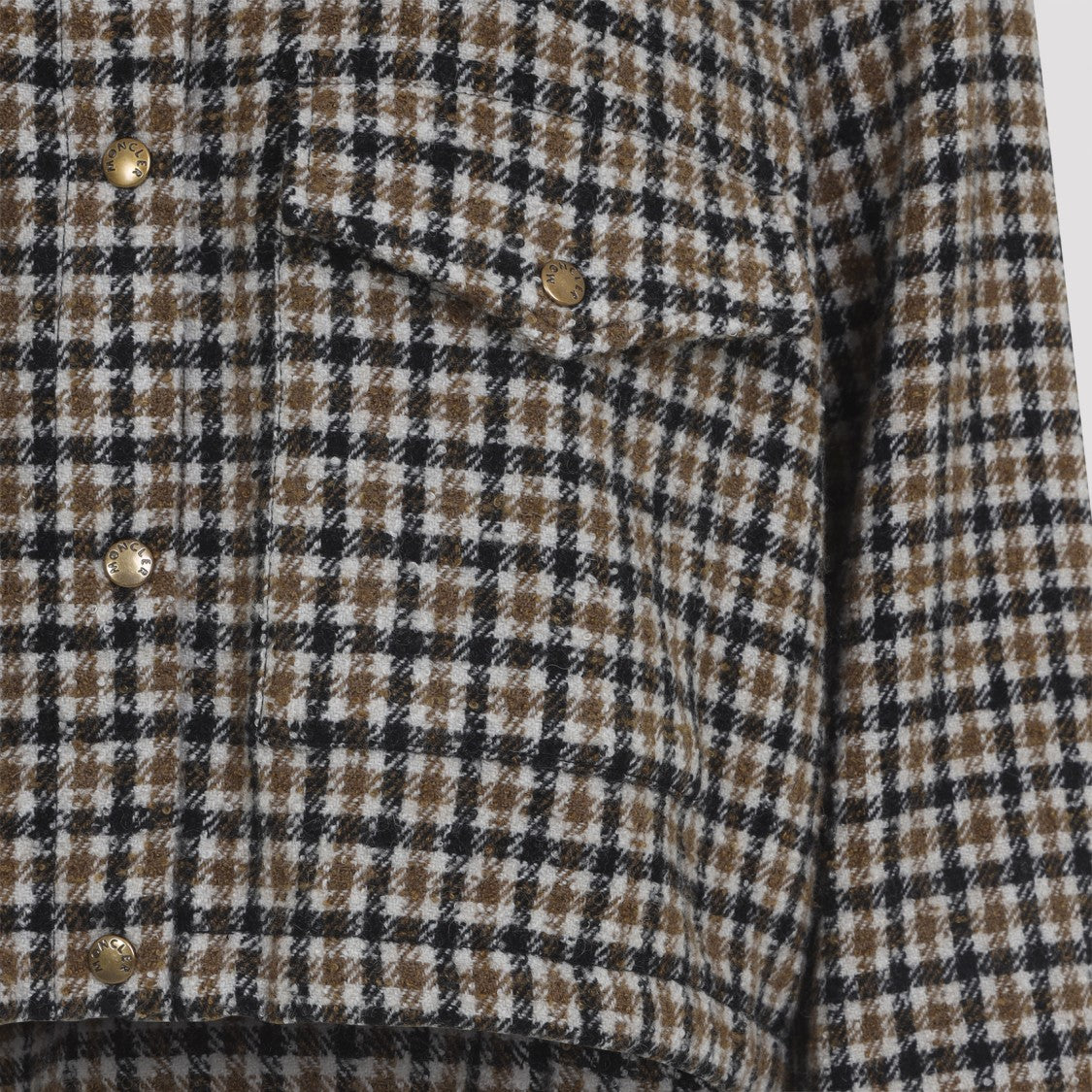 Moncler Checked Grey Wool Shirt With Asymmetric Hem And Buttoned Cuffs