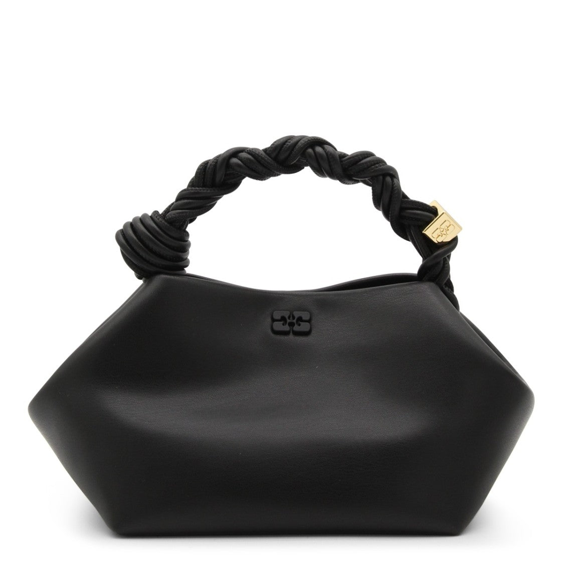Ganni Geometric Black Leather Bou Top Handle Bag