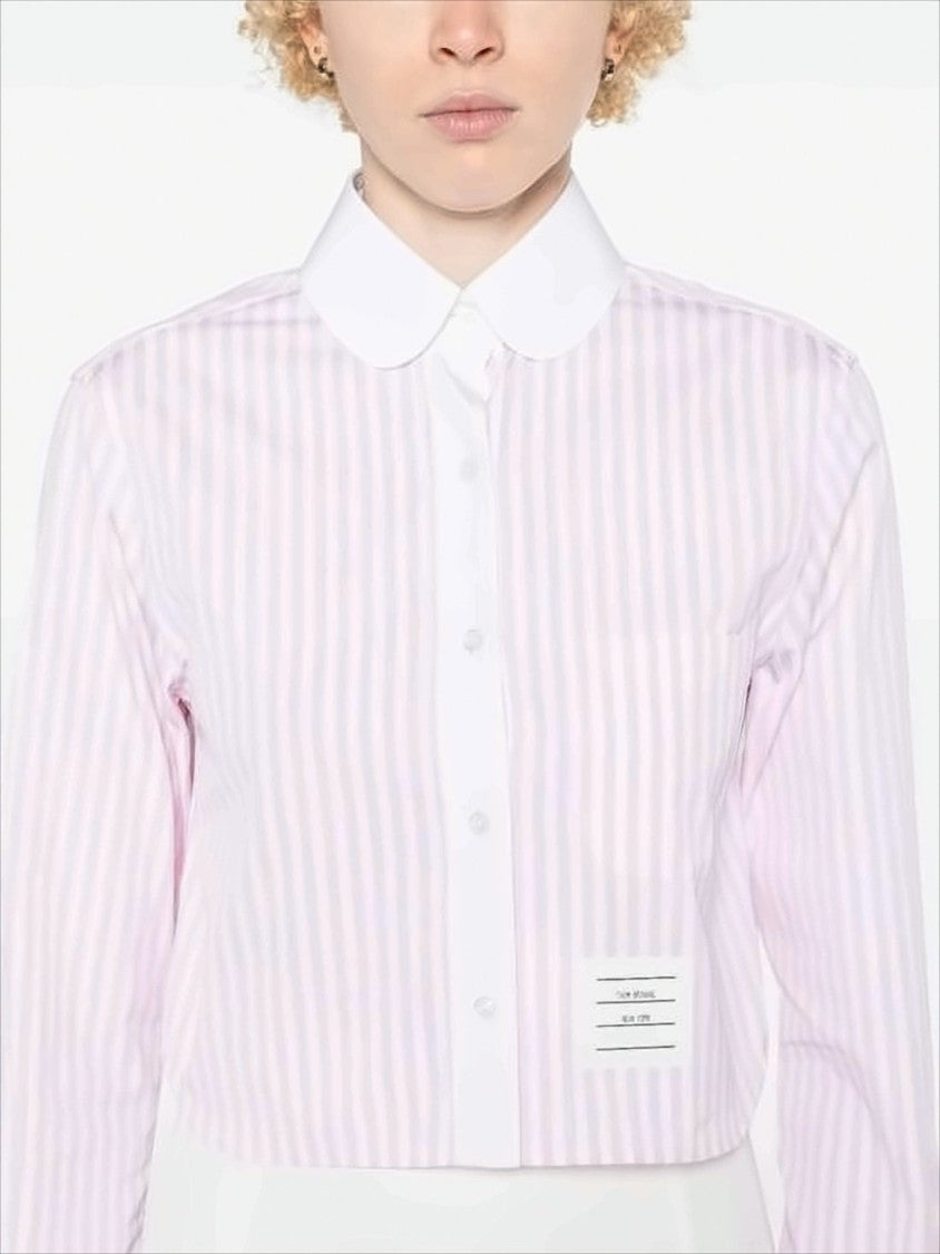 Thom Browne Cropped Shirt With Vertical Pink And White Stripes And Classic Collar