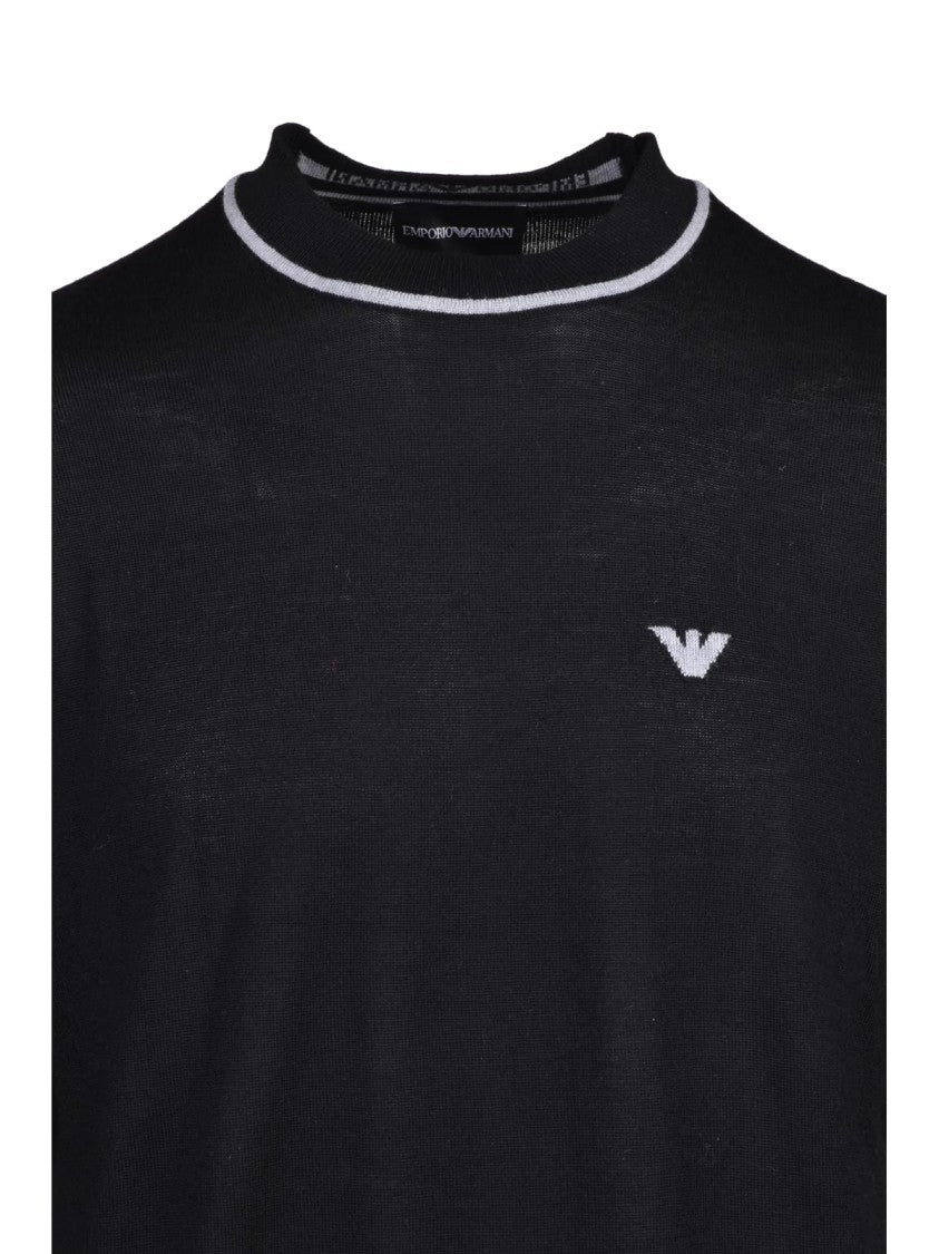 Emporio Armani Black Virgin Wool Crewneck Sweater