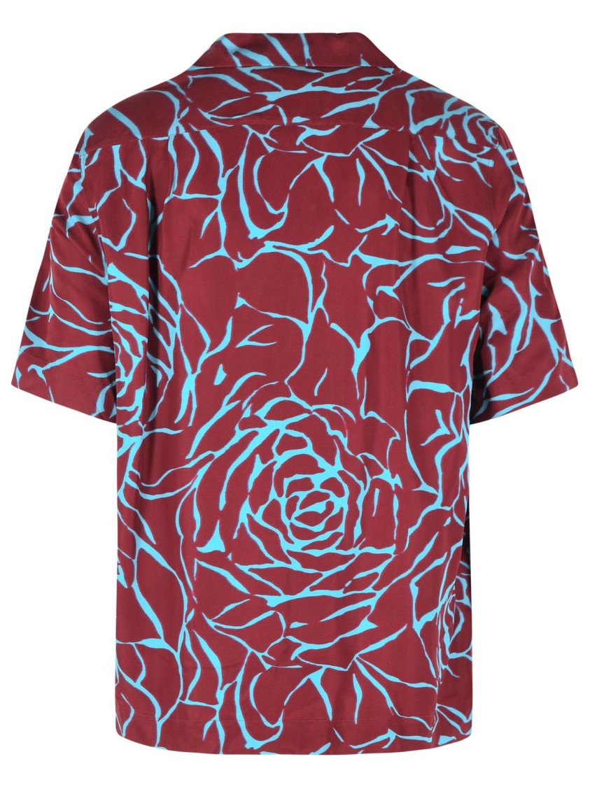 Dries Van Noten 'Carltone' Burgundy And Light Blue Viscose Shirt