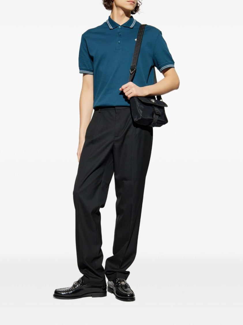 Versace Silk-Nylon Blend Polo Shirt With Contrasting Details
