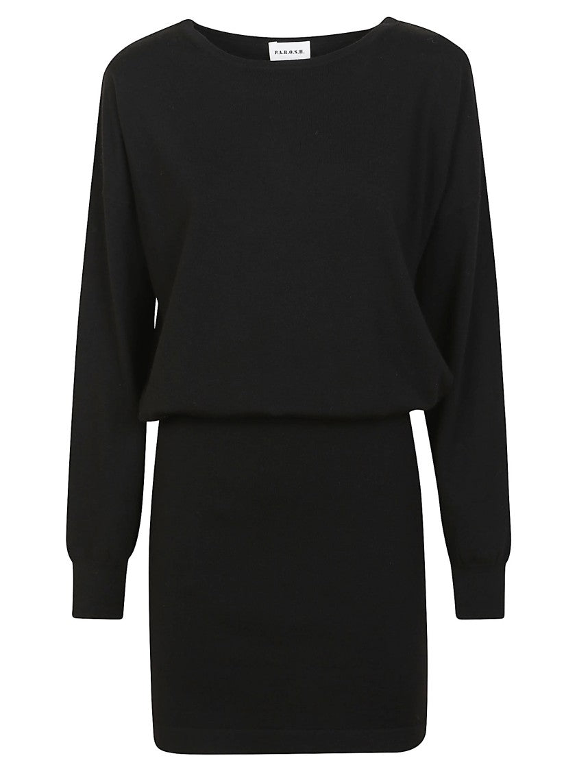P.A.R.O.S.H. Wool Blend Knit Midi Dress With Ribbed Detailing