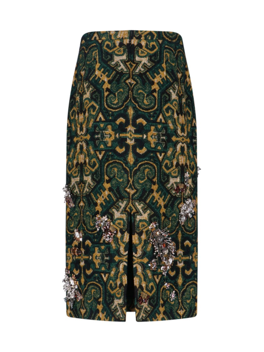 Dries Van Noten High-Waisted Crystal-Adorned Geometric Fabric Skirt