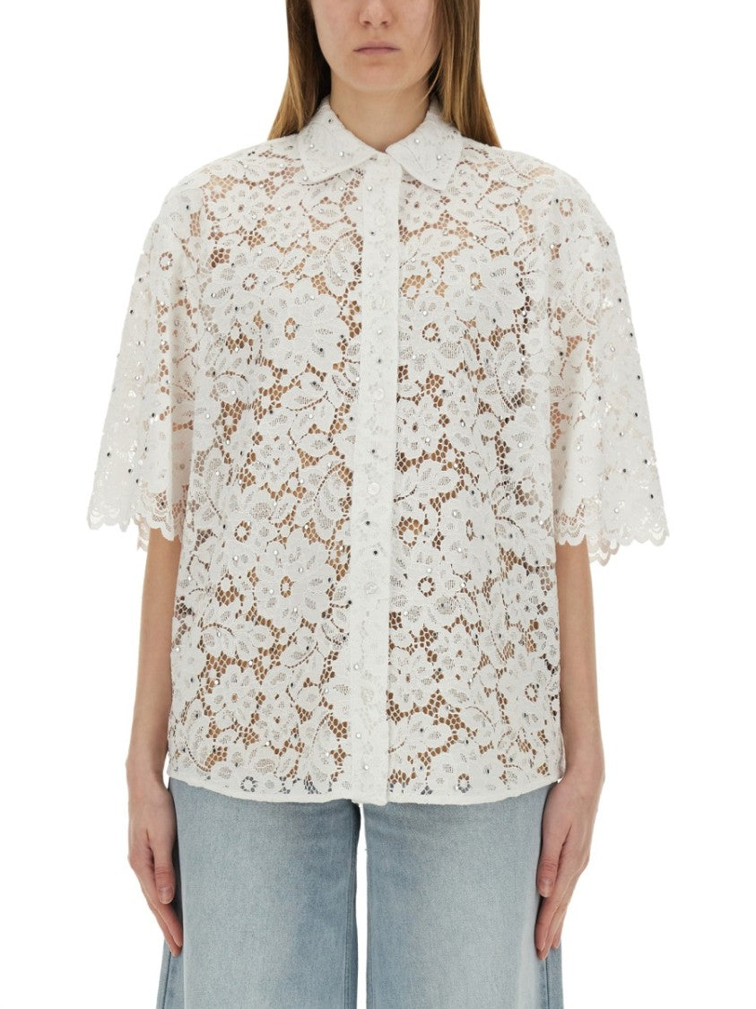 Michael Michael Kors White Lace Shirt With Delicate Floral Pattern