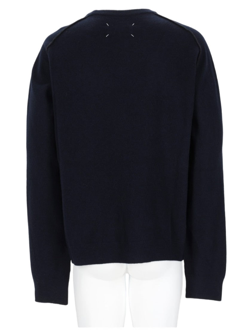 Maison Margiela Crew Neck Sweater In Deep Blue Virgin Wool