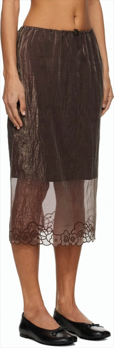 Cecilie Bahnsen Textured Semi-Sheer Midi Skirt With Embroidered Hem