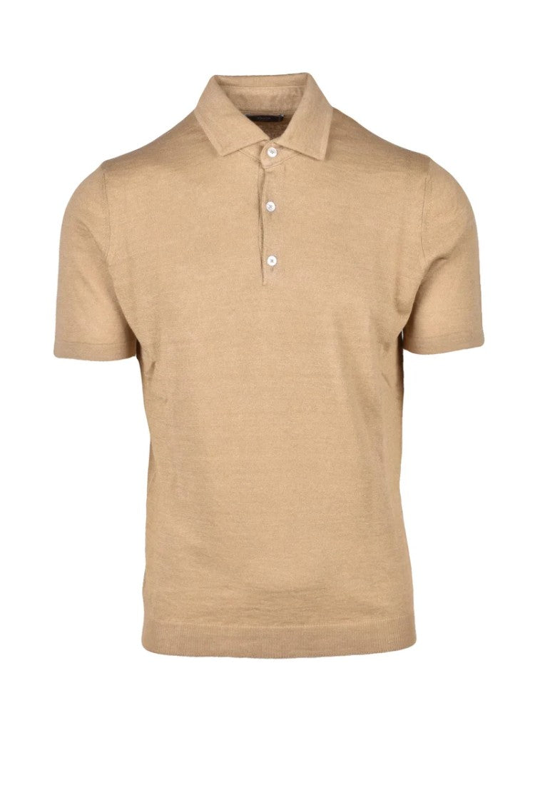 Fama Beige Linen Cotton Knit Polo