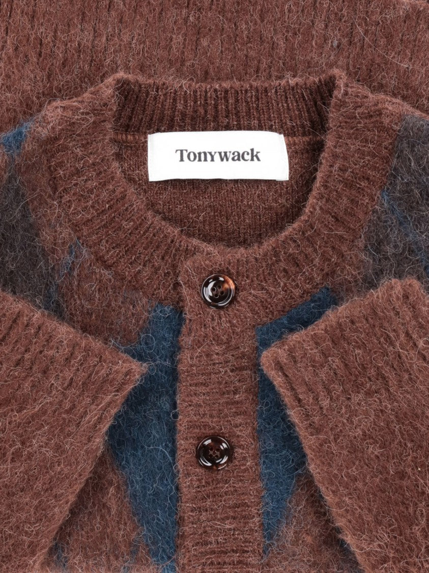 Tonywack Classic Brown Alpaca Blend Cardigan With Argyle Pattern