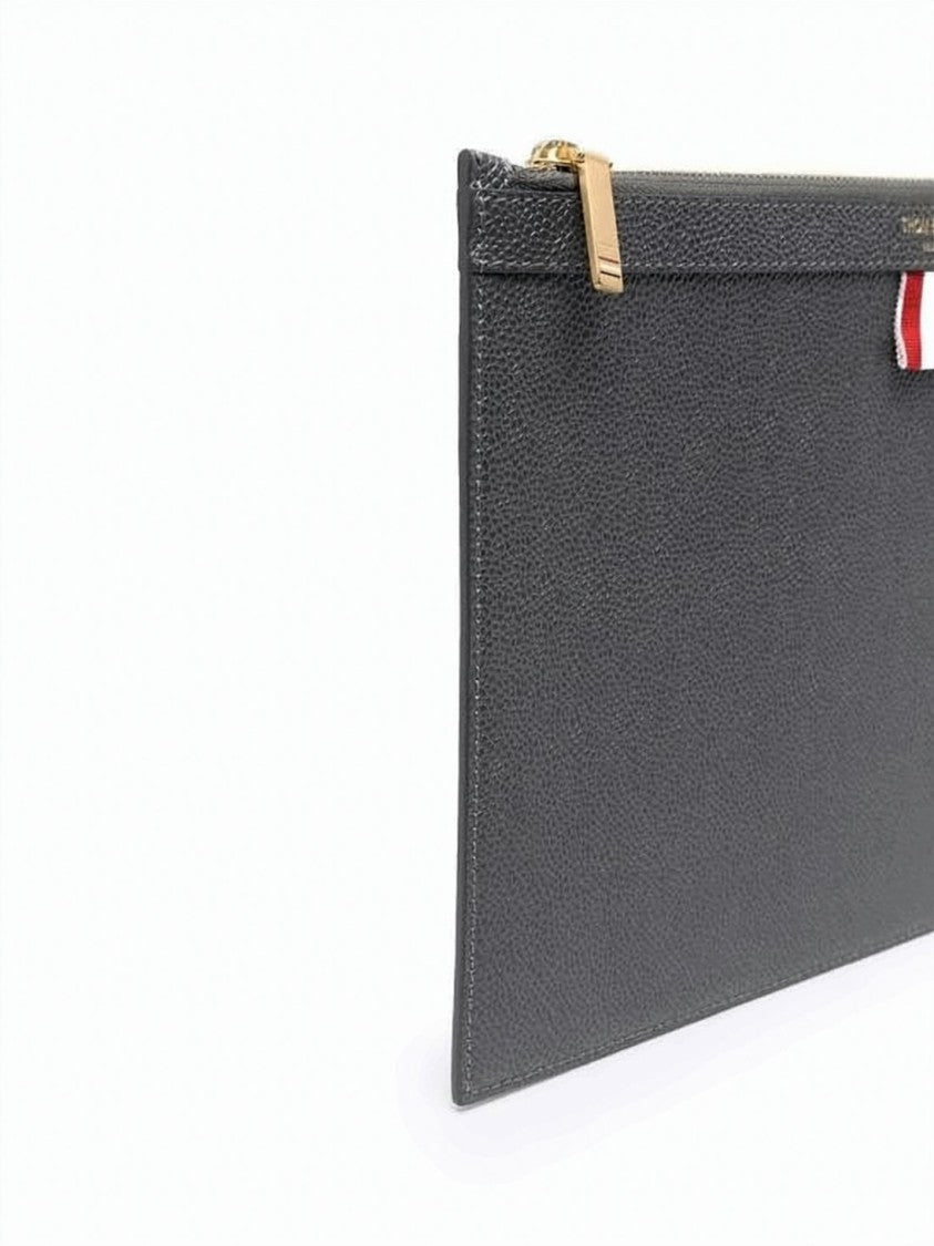 Thom Browne Textured Grey Leather Small Tablet Clutch