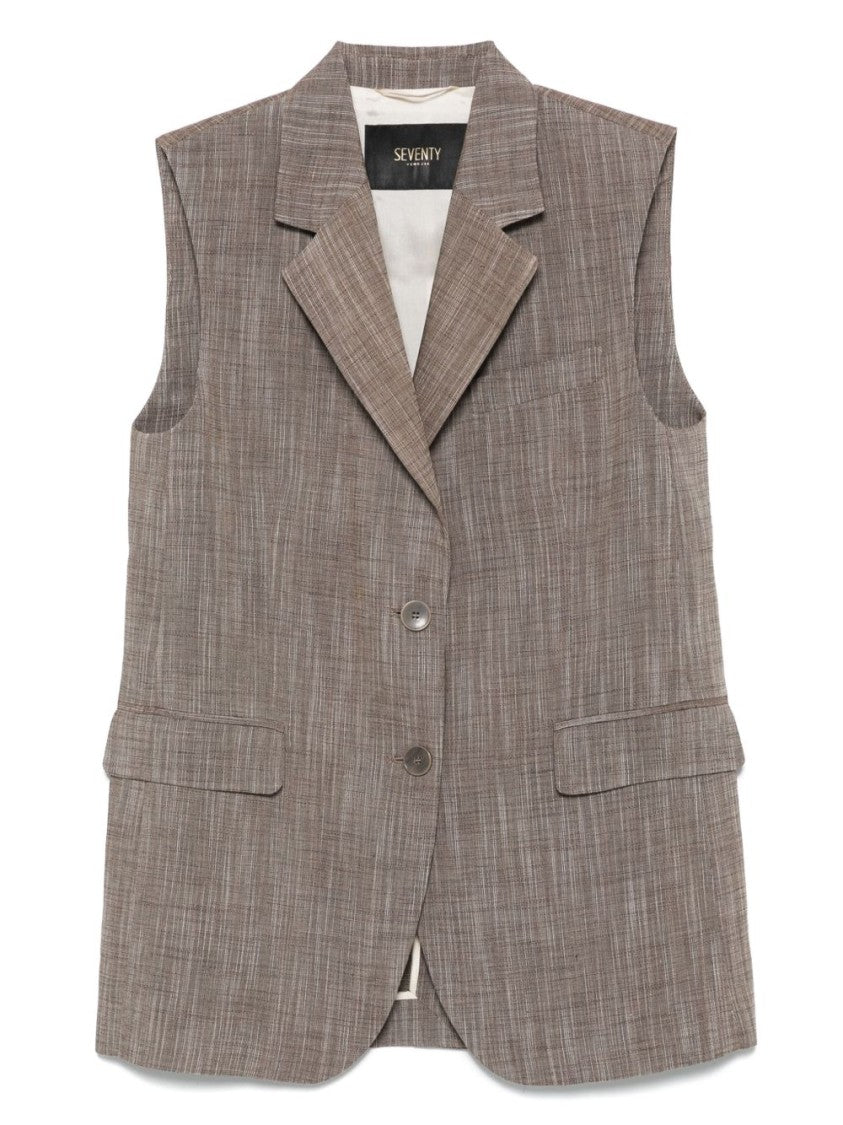 Seventy Sergio Tegon Tailored Sleeveless Brown Jacket With Textured Finish