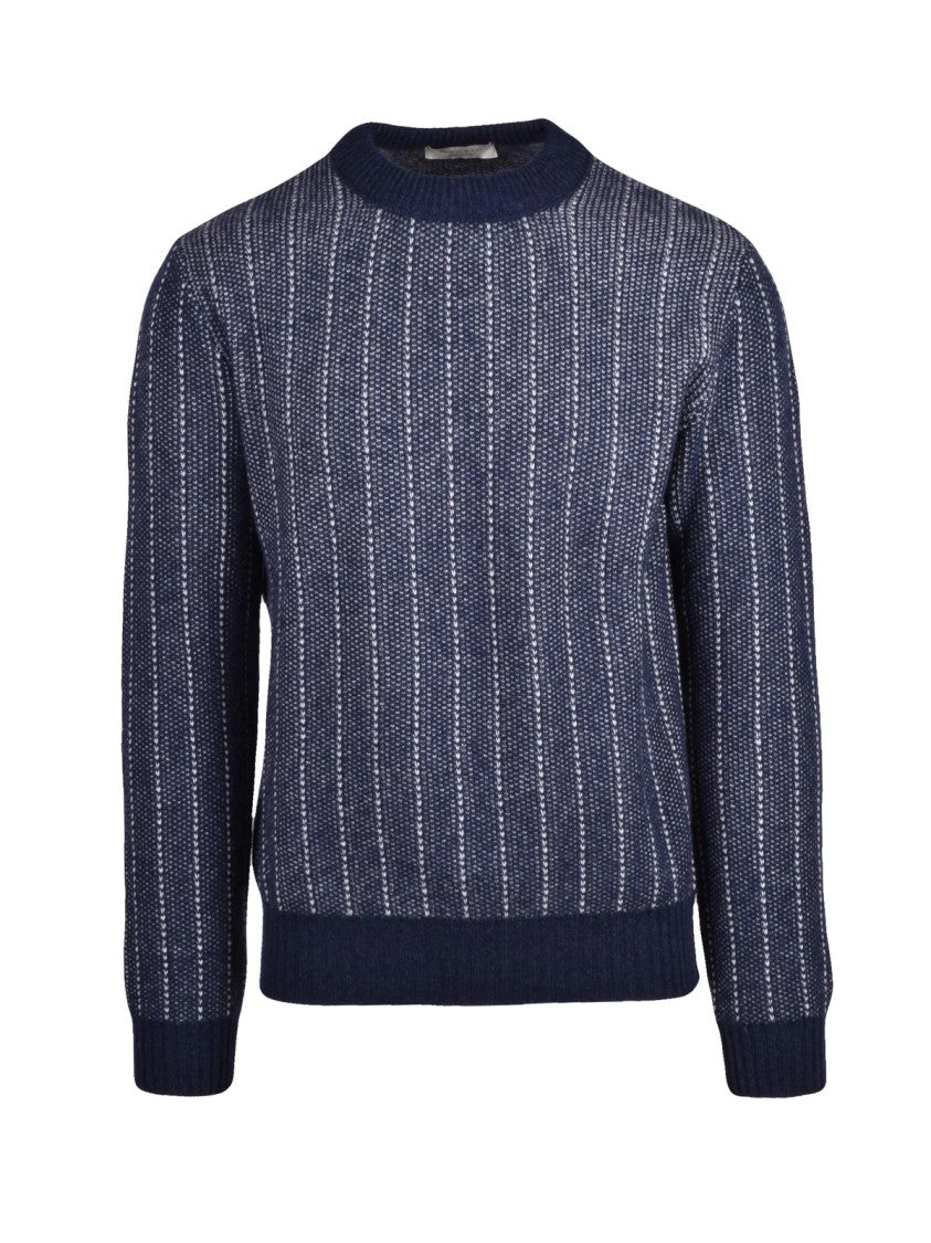 Wool & Co Crew Neck Sweater With Vertical Ribbed Detail