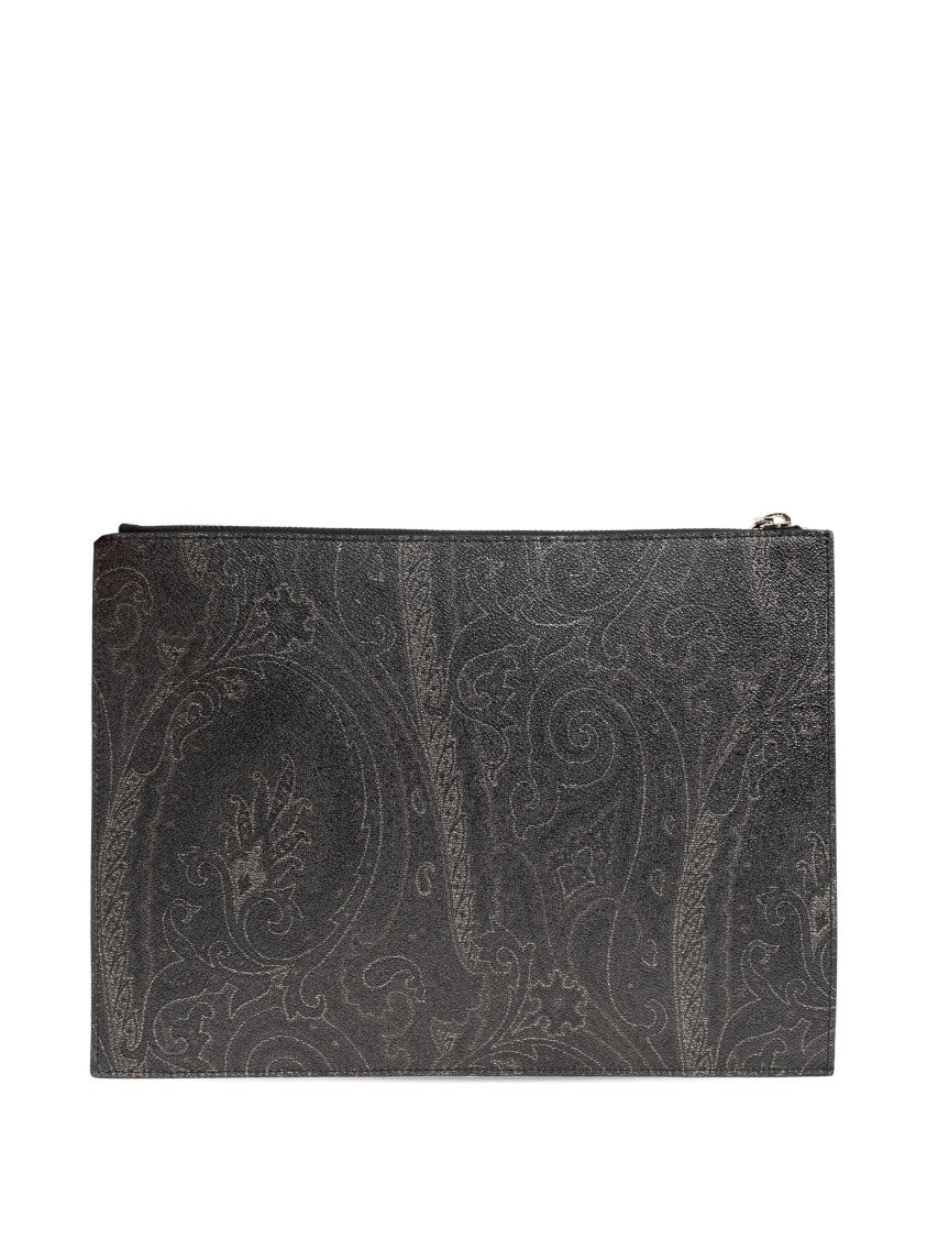 Etro Rectangular Black Paisley Embroidered Logo Pouch