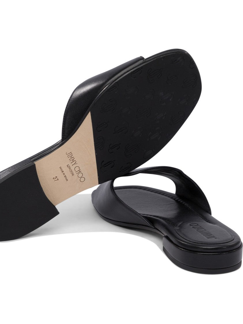 Jimmy Choo Black Leather And Rubber Sandals