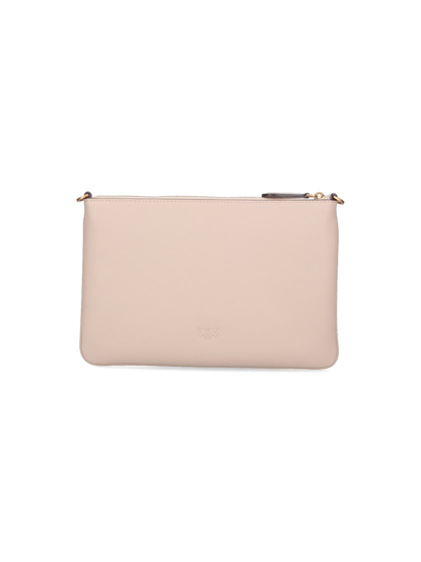 Pinko Beige Leather Shoulder Bag With Gold-Tone Accents