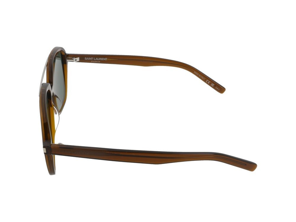 Saint Laurent Translucent Brown Green Lens Square Frame Sunglasses