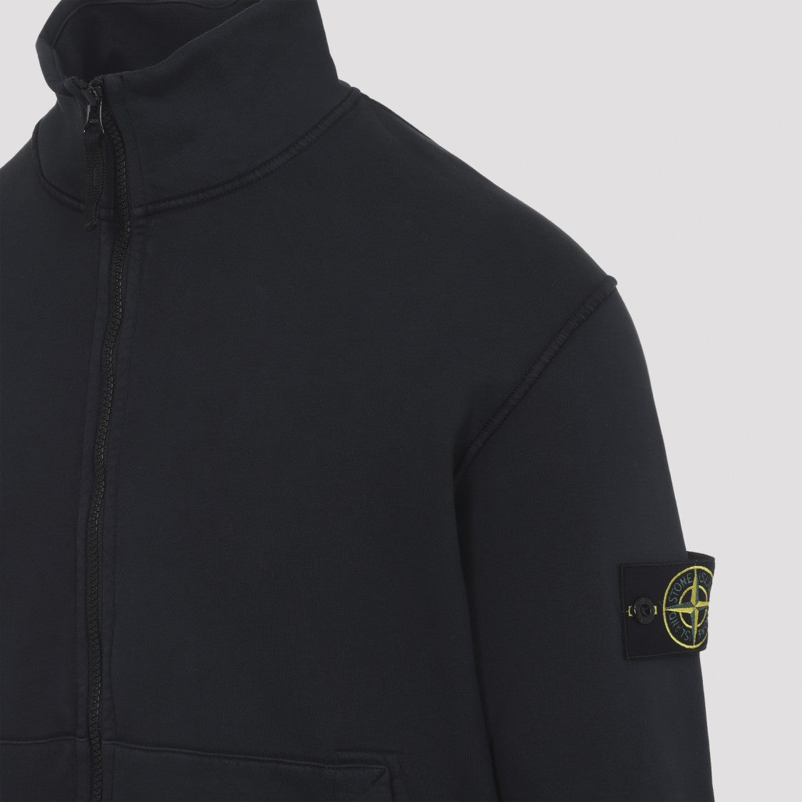 Stone Island Zip-Up Cotton Sweater With High Collar