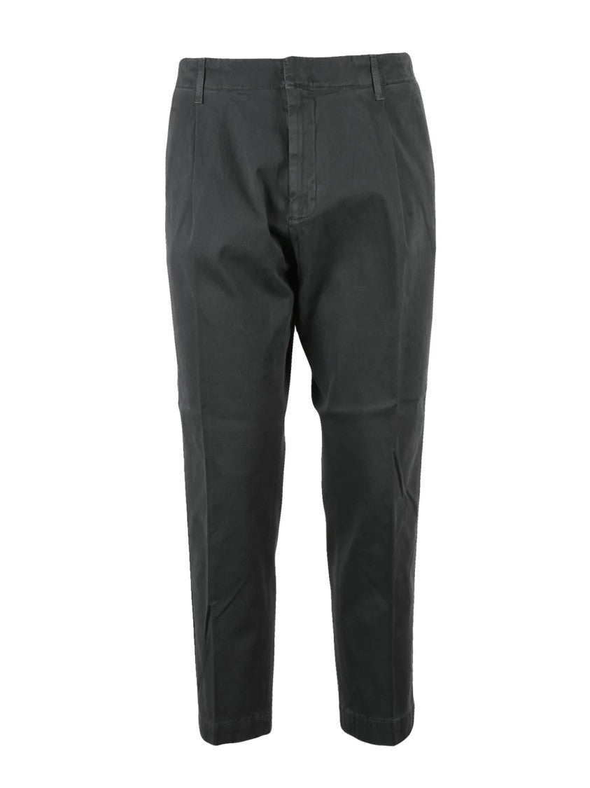 Dondup Grey Ben Pleated Tailored Stretch Cotton Trousers