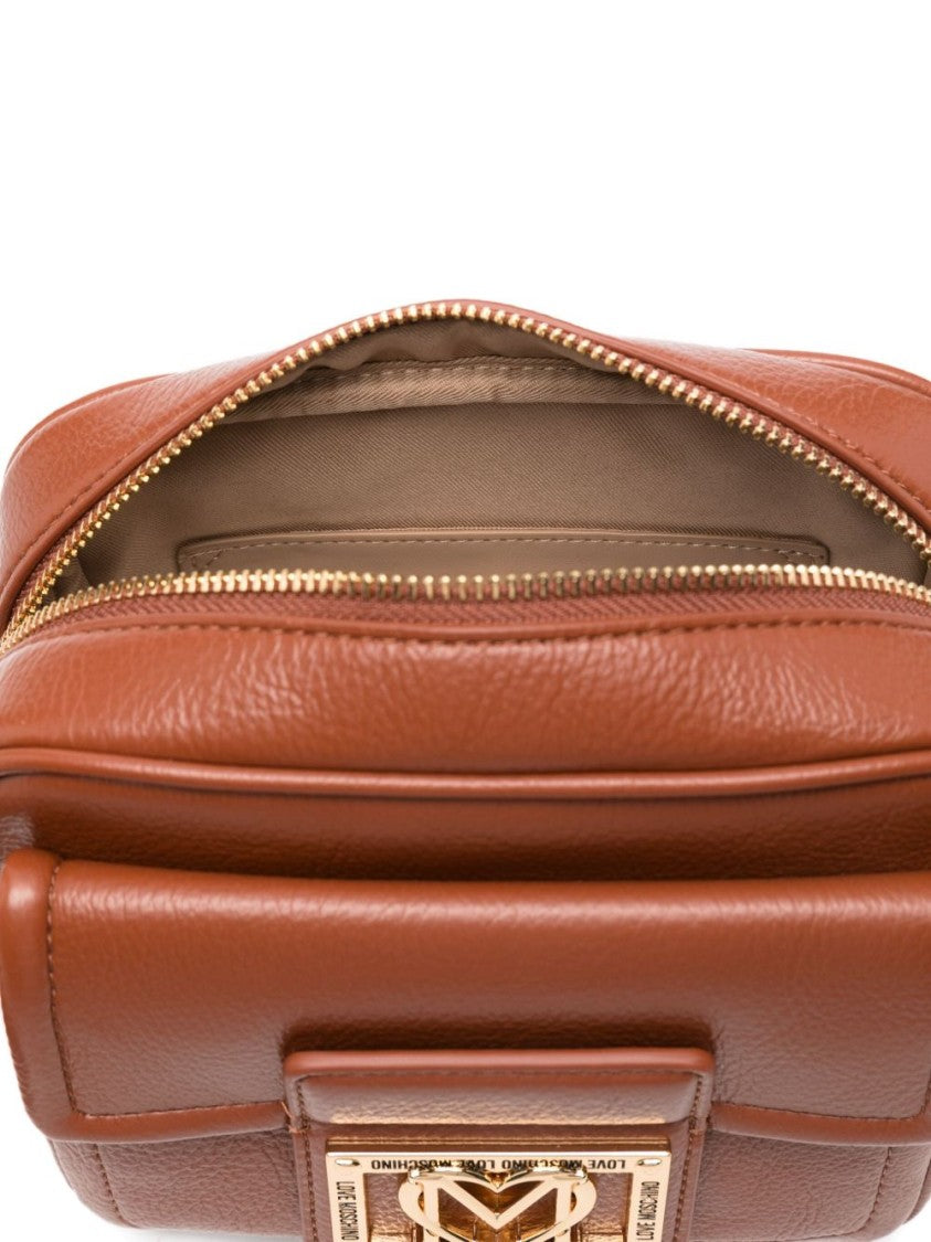 Love Moschino Structured Brown Polyurethane Shoulder Bag