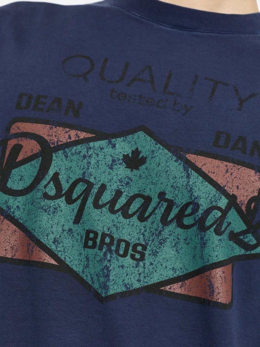 Dsquared2 Blue Distressed Front Graphic Crew Neck T-Shirt