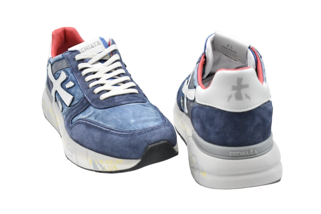 Premiata Layered Blue Suede Low Sneakers With Sole