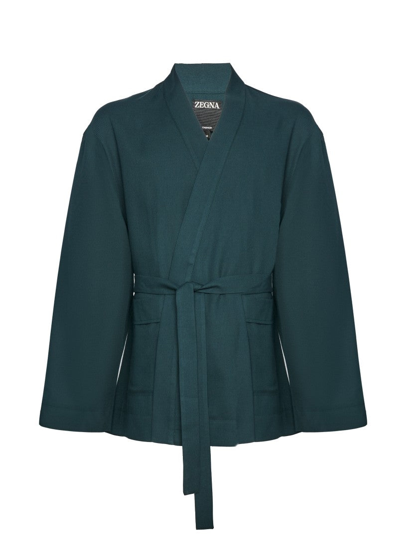 Zegna Open Front V-Neck Linen Jacket