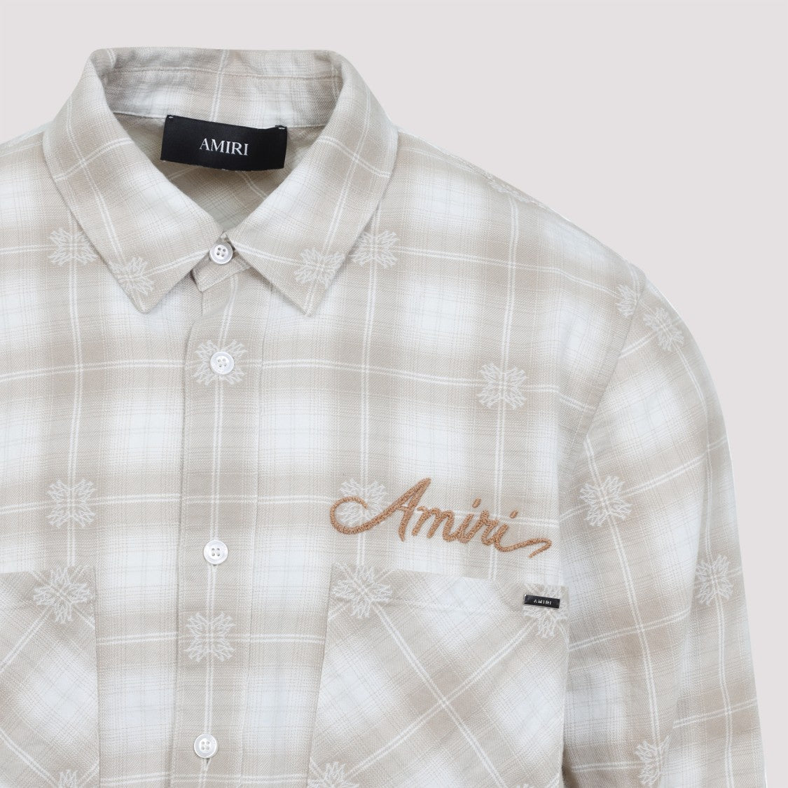 Amiri Light Camel Cotton Bleach Patch Flannel Bandana Shirt