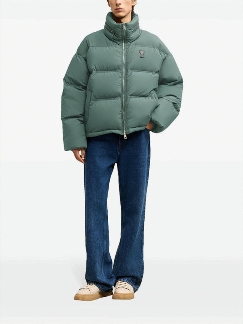 Ami Cropped Puffer Jacket With High Stand Collar