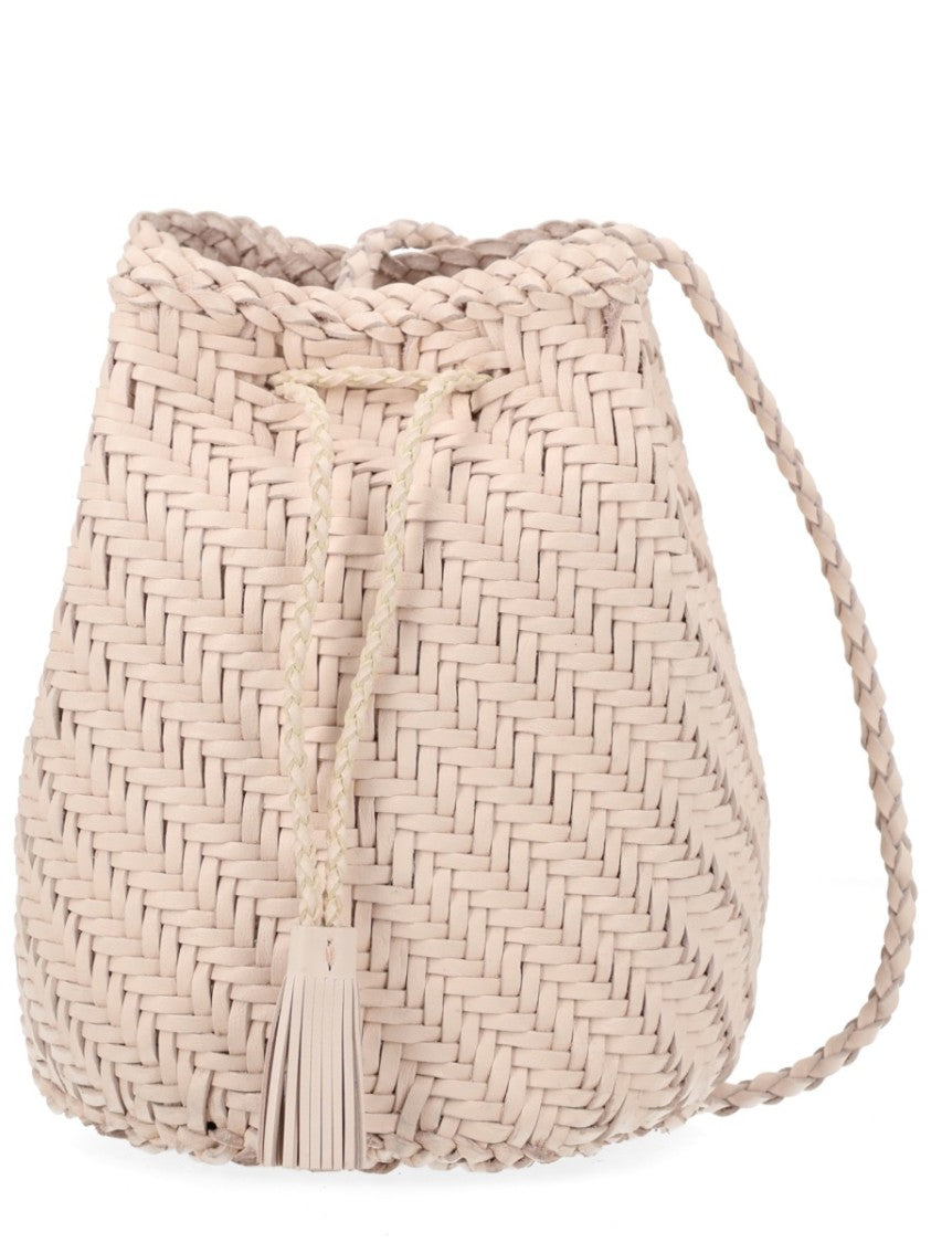 Dragon Diffusion Neutral Basket Weave Tassel Drawstring Handbag