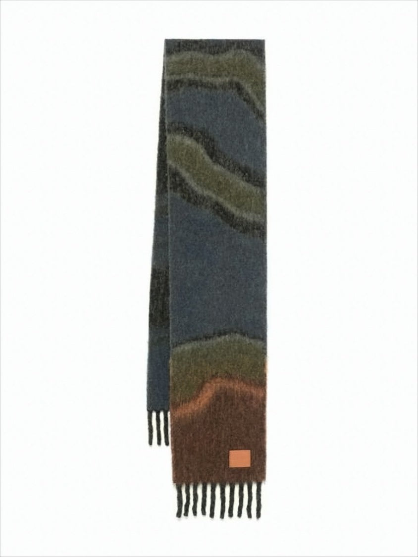 Loewe Wavy Patterned Alpaca Blend Scarf With Fringed Ends