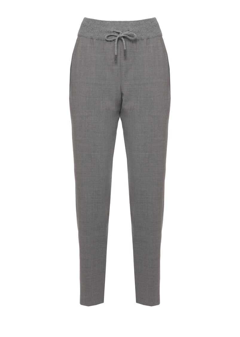 Panicale Grey Drawstring Elastic Waist Virgin Wool Pants