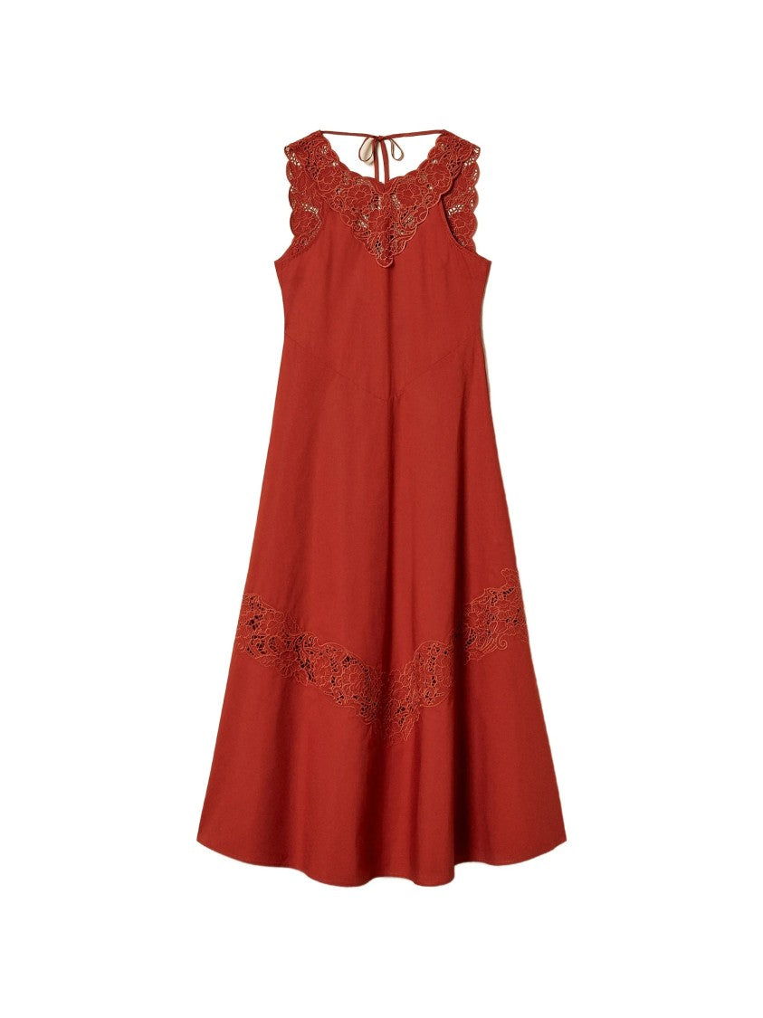 Twin-Set Rust Sleeveless Lace Midi Dress