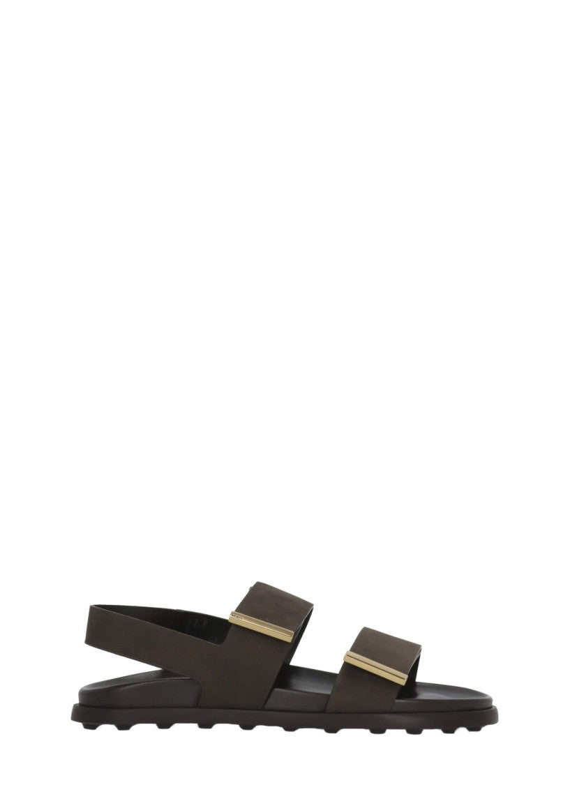 Tod's Brown Velcro Strap Leather Sandals