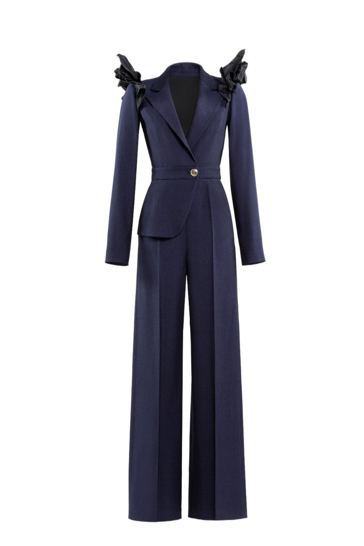 Saiid Kobeisy Asymmetrical Ruffled Jumpsuit With Gold Accent