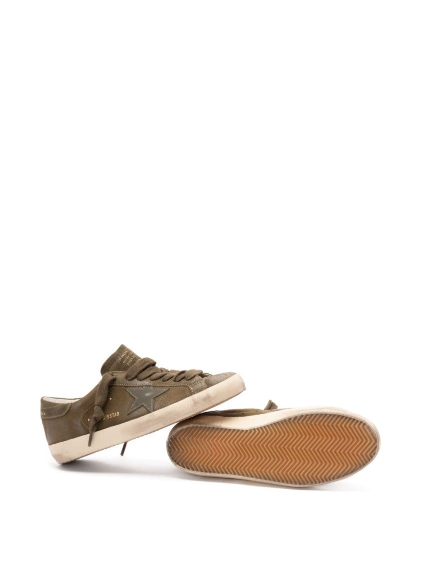 Golden Goose Low-Top Sneakers With Distressed Olive Green Silk