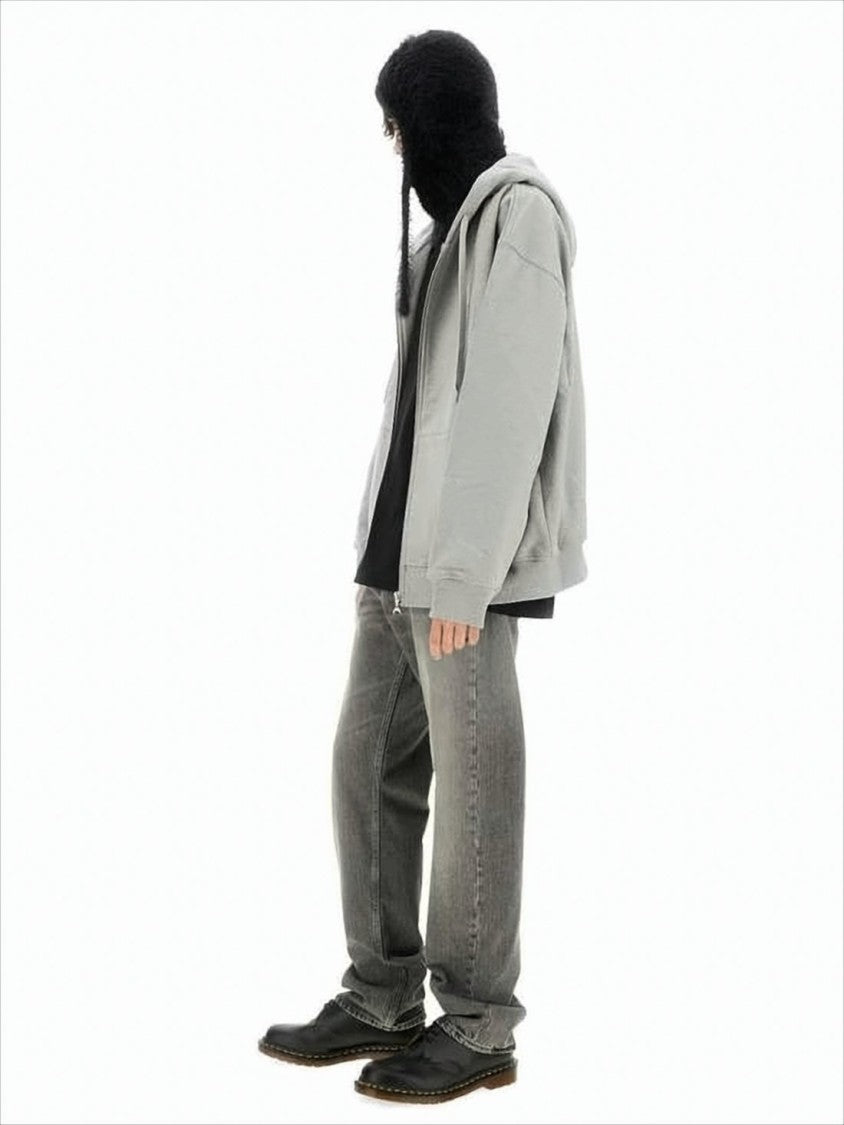 Marine Serre Relaxed Fit Grey Hoodie With Adjustable Hood And Zip Closure