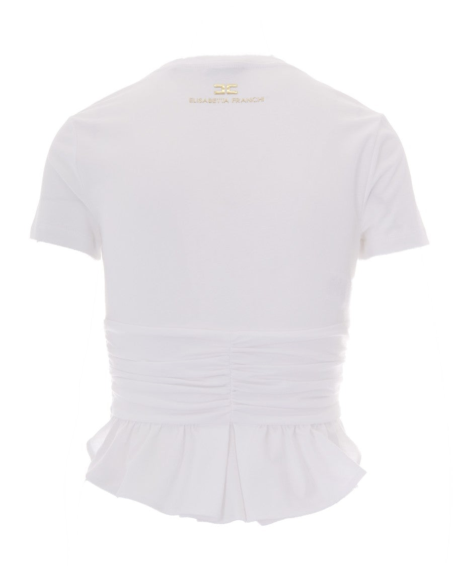 Elisabetta Franchi Draped Jersey T-Shirt With Metallic Ring Detail