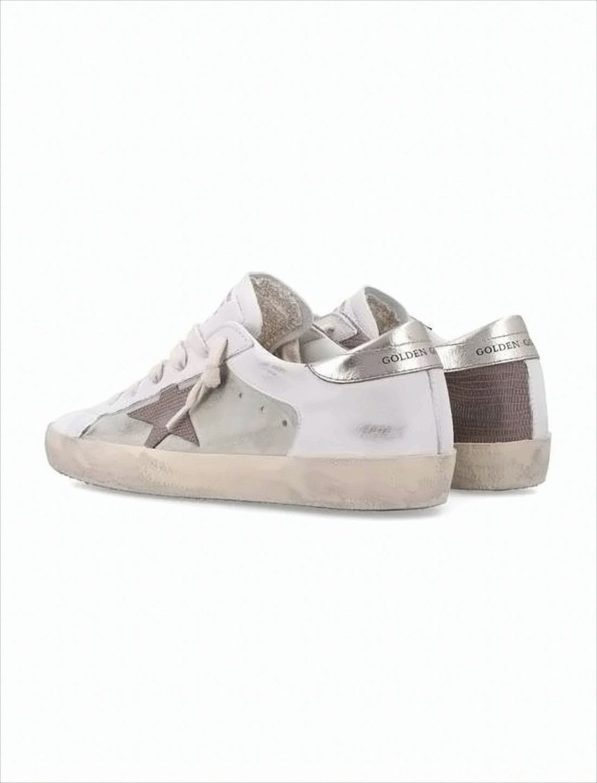 Golden Goose Distressed White Leather Low-Top Sneakers With Grey Suede Star