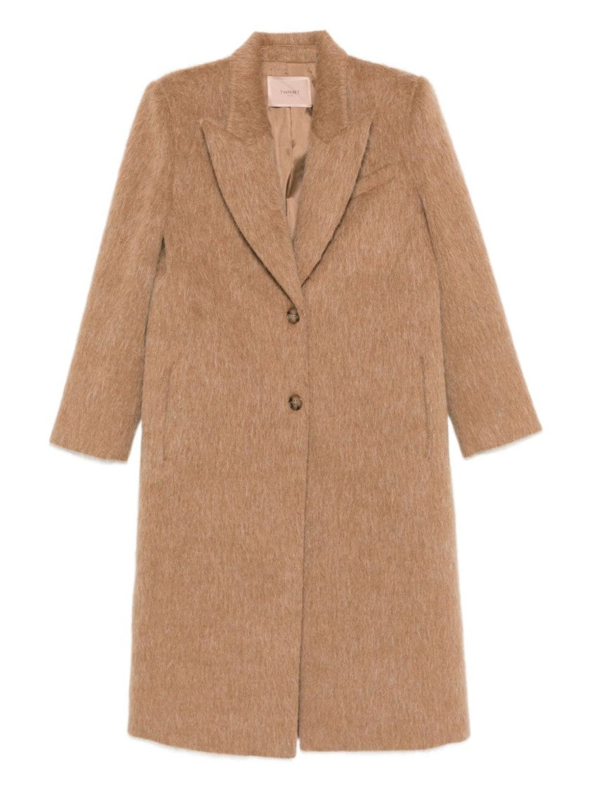 Twin-Set Tailored Camel Coat With Notched Lapel