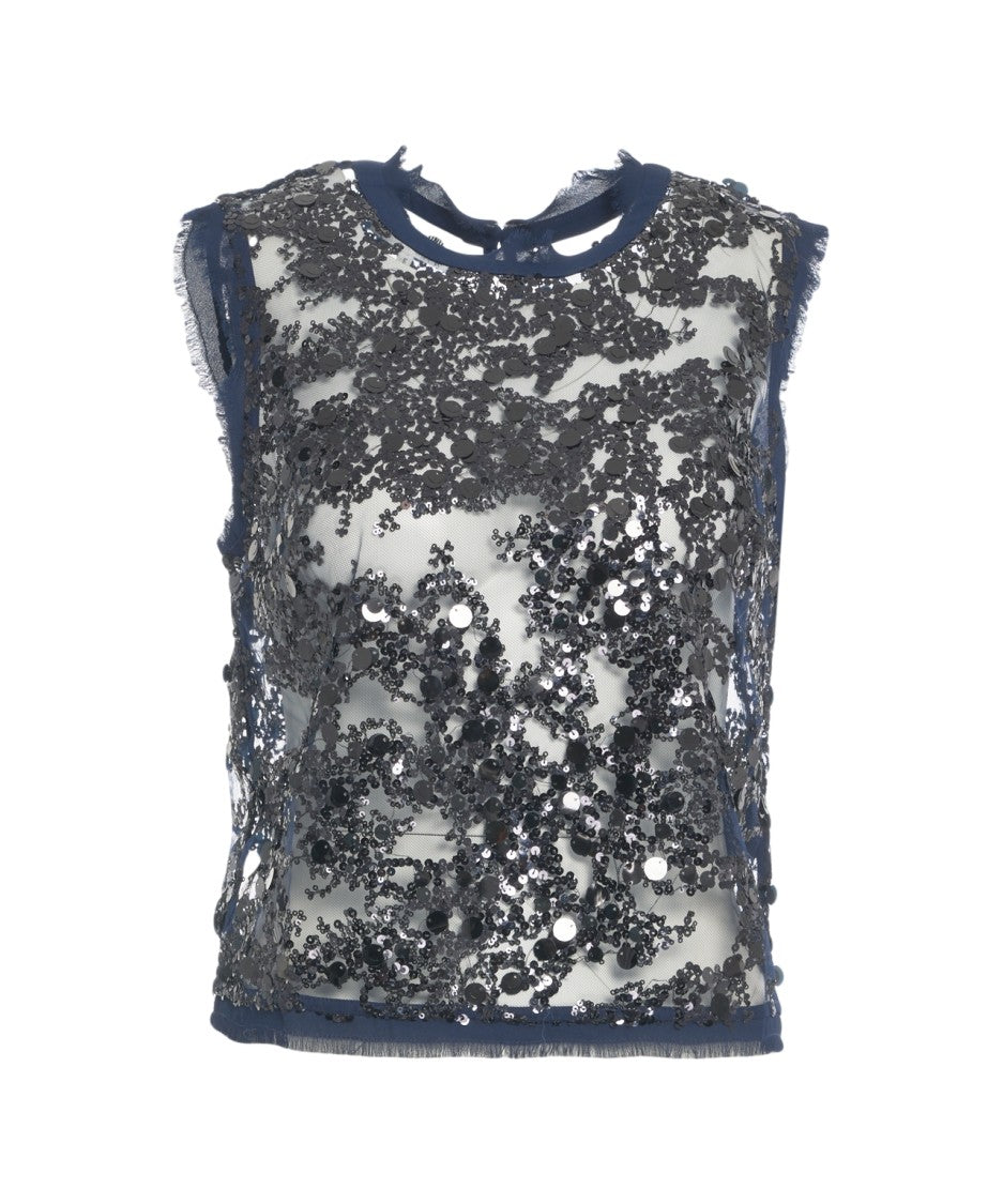 Baum Und Pferdgarten Sequined Sleeveless Top With Fringe Detailing