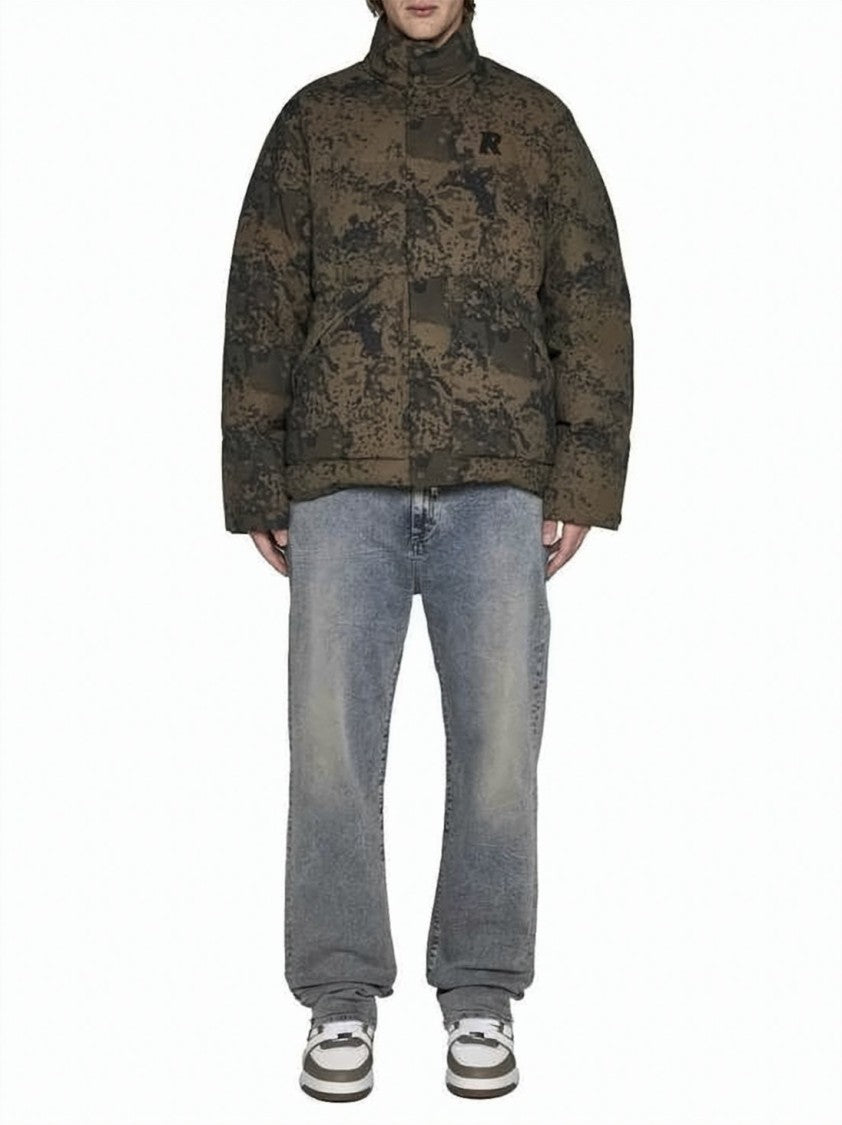 Represent Puffer Jacket With High Collar And Camouflage Pattern