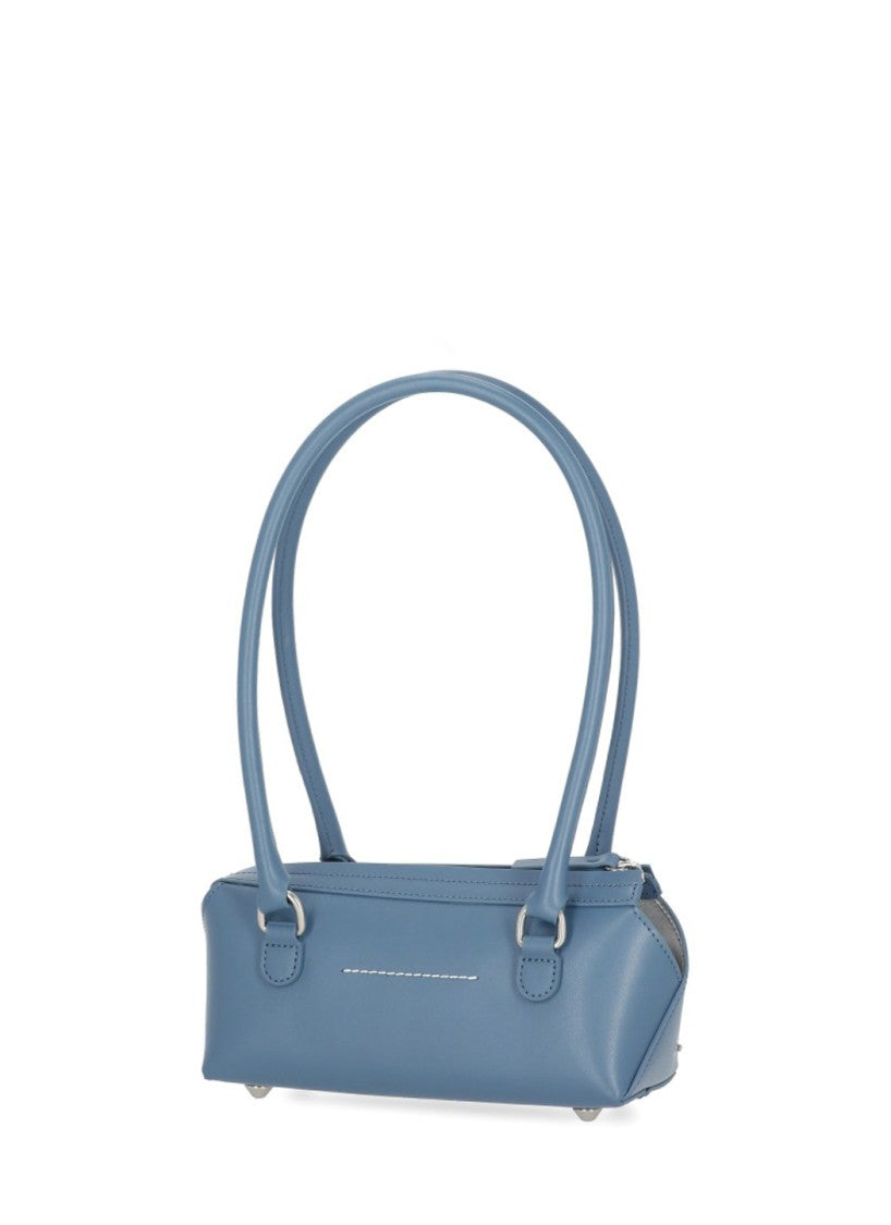 Mm6 By Maison Margiela Rectangular Light Blue Leather Mm6 Handbag With Zip Closure