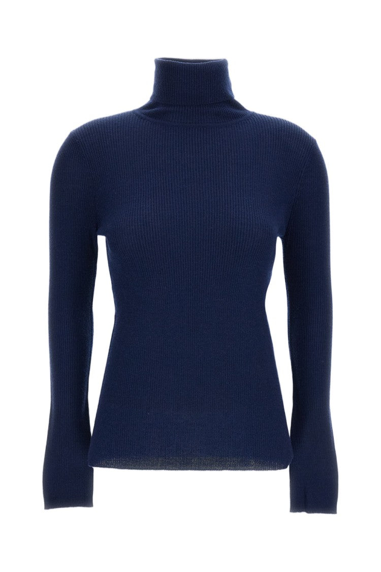 Irie' Blue Ribbed Fitted Turtleneck Sweater